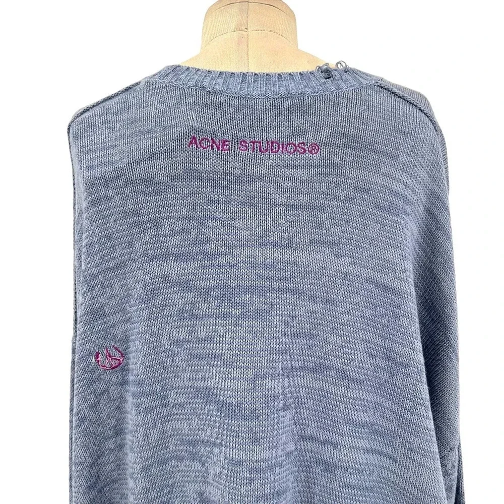 Acne Studios Sweater Peace Sign Embroidered Jumper Knit Blue Size Large *Damaged